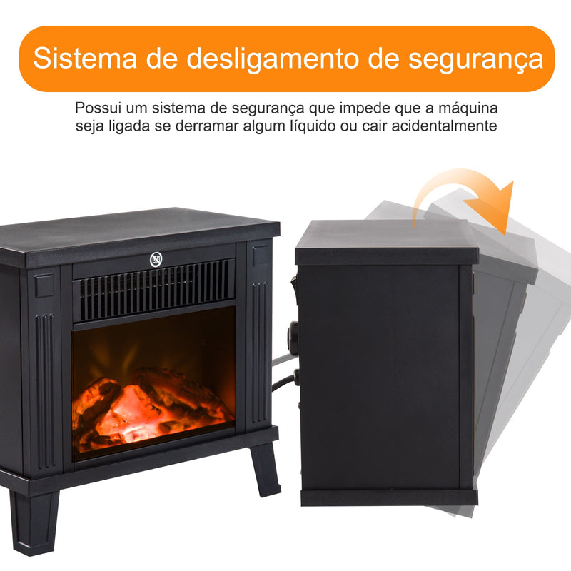 Lareira elétrica Aquecedor de fogão de pé com efeito de queima de madeira 600W / 1200W - Preto - 34,5x17x31cm