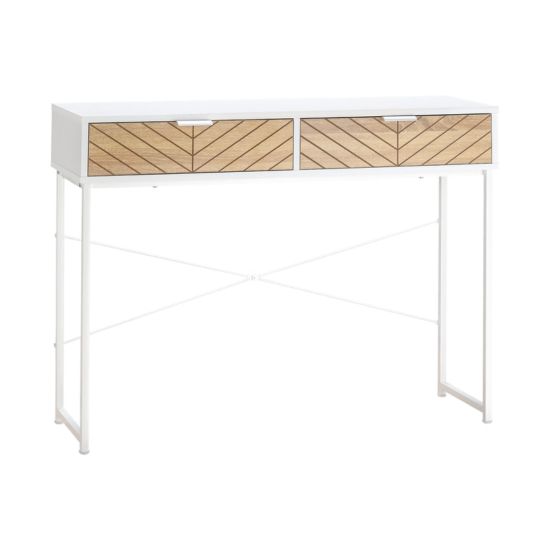 Mesa Consola 100x30x75cm Mesa de Entrada Moderno com 2 Gavetas de Armazenamento e Estrutura de Metal para Corredor Sala de Estar Branco