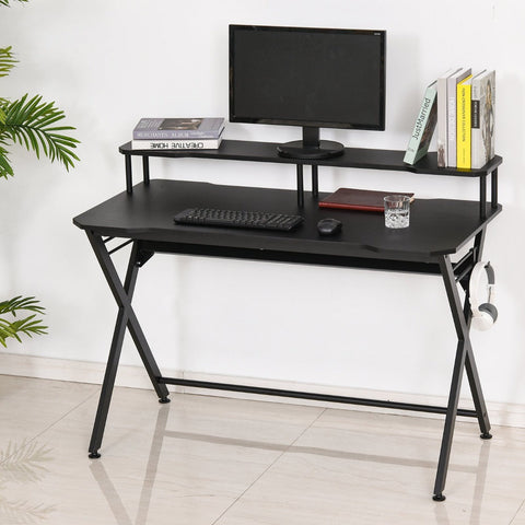 Mesa gaming para jogos secretária com suporte para monitor e fones de ouvido 140x60x90 cm Preto