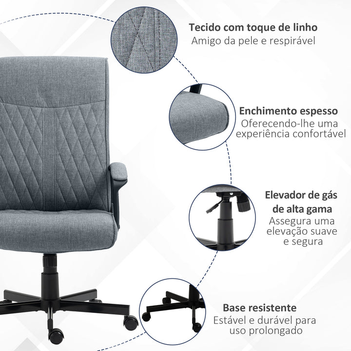 Cadeira de Escritório Giratória 360° Cadeira de Escritório com Encosto Alto Altura Ajustável e Função de Inclinação para Escritório Carga 120kg 65x65x102-112,5cm Cinza Escuro