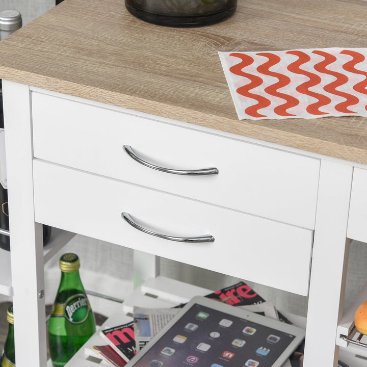 Carrinho de cozinha Carrinho de serviço multifuncional com gavetas Cestas Prateleiras de especiarias Toalheiro Rodas 92x37x82 cm Branco