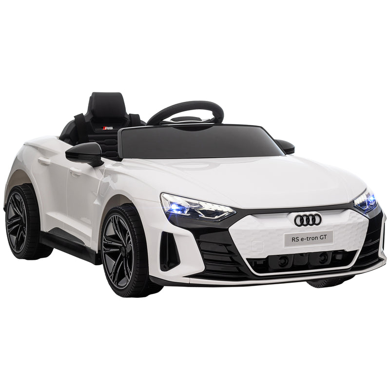 Carro Elétrico AUDI RS E-Tron GT para Crianças de 3-6 Anos Carro de Bateria 12V com 2 Motores Controlo Remoto Faróis LED Buzina Música USB e Abertura de Porta 3-5km/h 103x58x41cm Branco