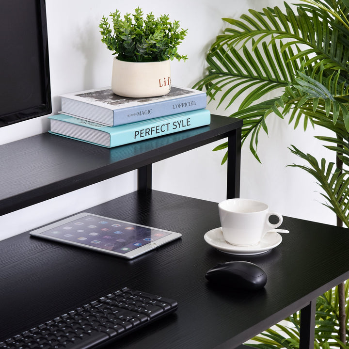 Mesa para Computador com Prateleiras Pés Ajustáveis ??Moldura de Metal 140x60x93 cm