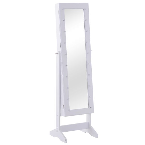 Armário para Joias 20 Luzes de LED Reclinável Fechadura Madeira 40x37x146cm Branco