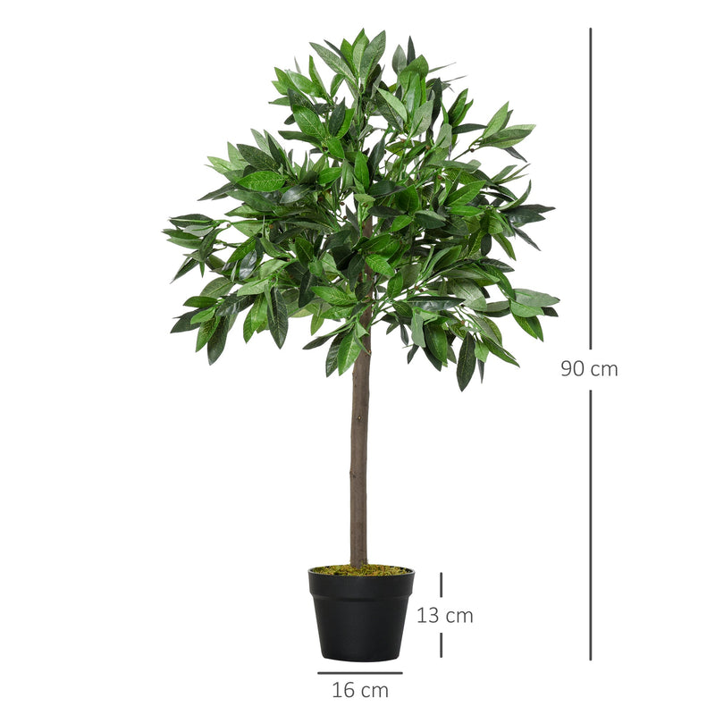 2 plantas artificiais de 90 cm de altura árvore de Laurel com vaso para sala de estar exterior Verde