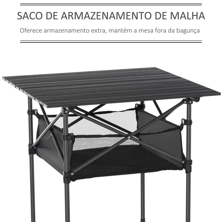 Mesa dobrável de camping piquenique com malha e bolsa de transporte 70x70x69 cm Preto
