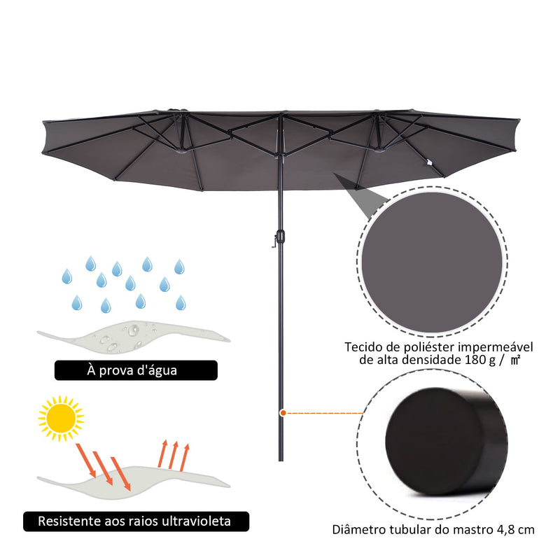 Pára-sol Duplo para Tendas de Jardim Terraço Toldos de Tecido de Poliéster Sombrinha Gigante para a Praia Proteção Solar UV 460x240 cm Cinza