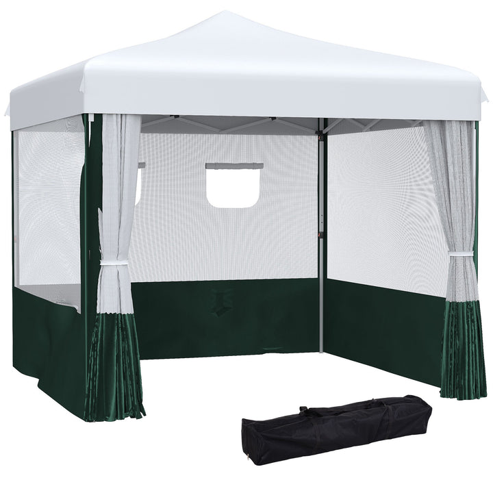 Tenda Dobrável 2,7x2,7cm Tenda de Jardim com Proteção UV30 Altura Ajustável em 3 Níveis 2 Janelas e Bolsa de Transporte para Pátio Varanda Branco e Verde