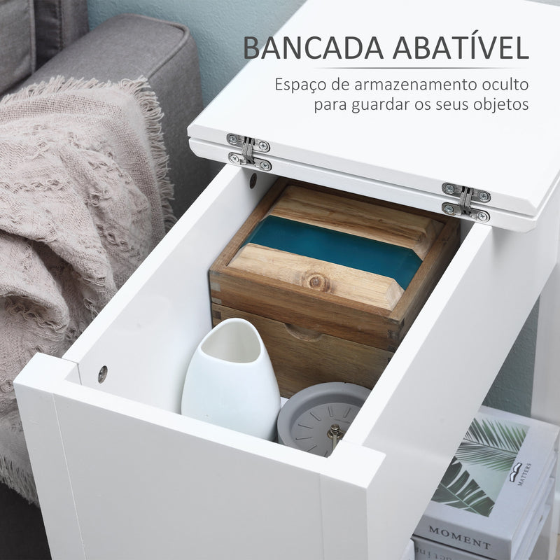 Mesa Auxiliar Mesa Lateral com Tampa Abatível Prateleira de Armazenamento e Orifício para Cabos Oculto para Sala de Estar Dormitório 60,5x32,5x70cm Branco