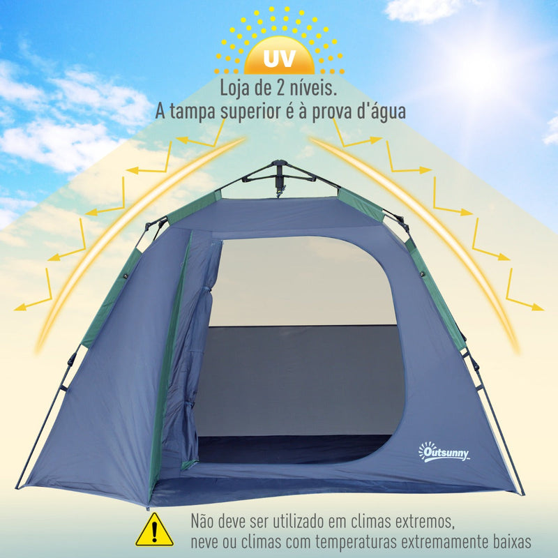 Tenda para 3-4 pessoas Fácil de implantar Impermeável 270x250x160cm Verde