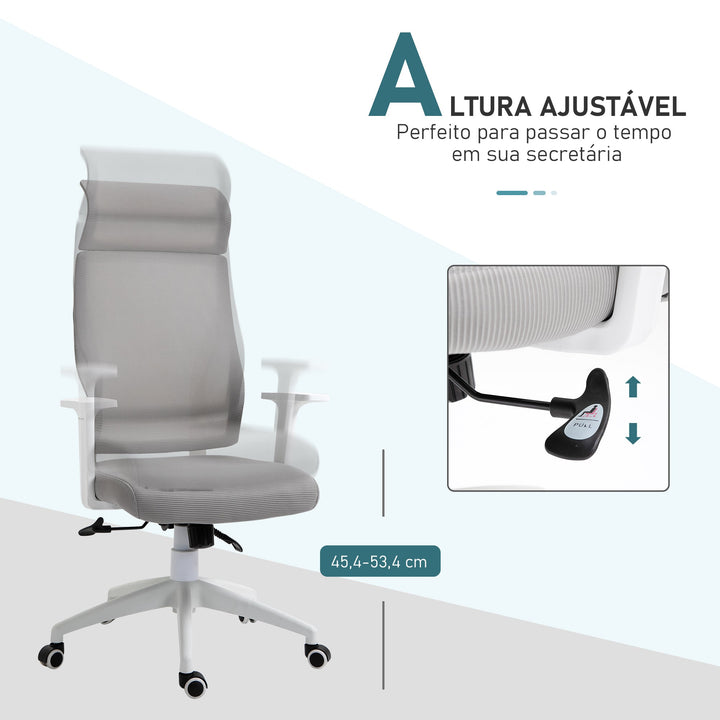 Cadeira ergonômica giratória altura ajustável e reclinável até 120º posição de bloqueio 64x61x120,9-128,9 cm Cinza