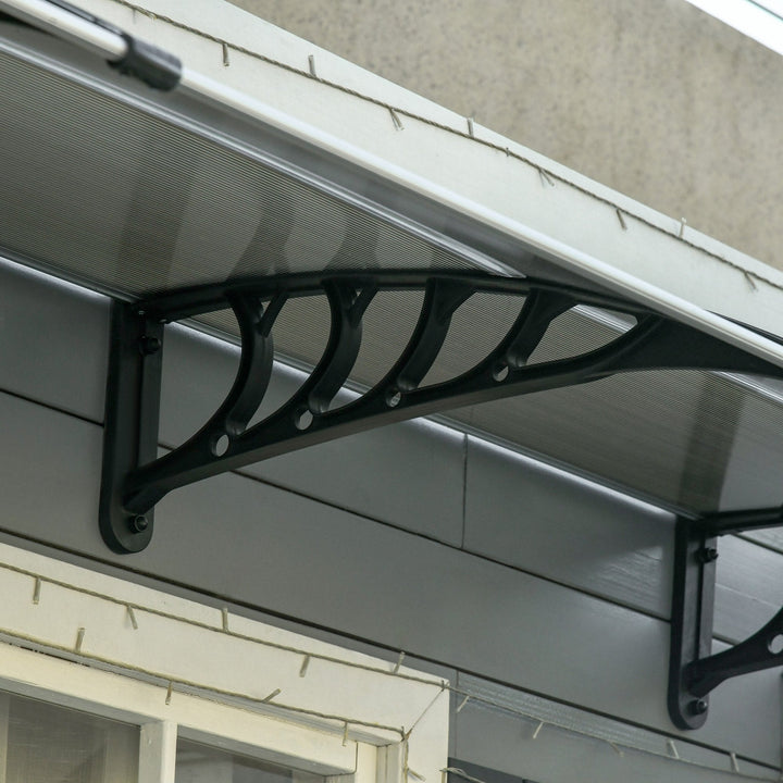 Marquise de Proteção 300x100cm Marquise Exterior para Portas e Janelas contra o Sol e Chuva com Suporte de PP Policarbonato Marrom