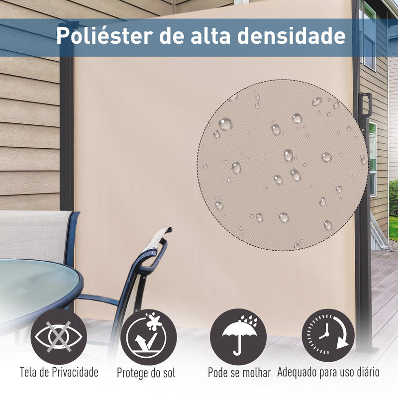 Toldo Lateral Retrátil para Terraço de Jardim ou Pátio Poliéster 350x180cm Marfim