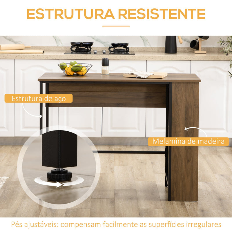 Mesa de Bar Extensível Mesa de Bistrô com 3 Prateleiras de Armazenamento e Estrutura de Metal para Cozinha Sala de Jantar 120x76x91,4cm Marrom