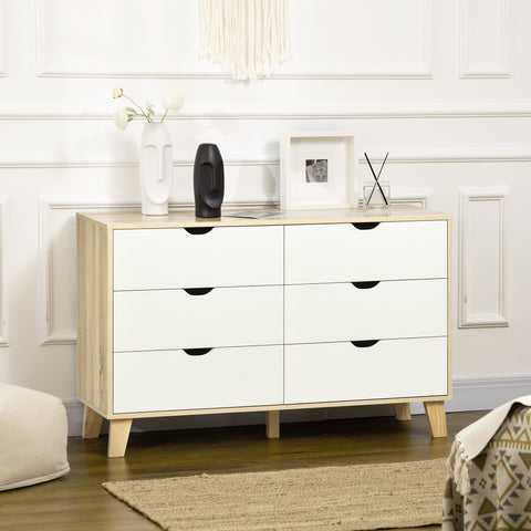 Cómoda com 6 Gavetas e Pés Elevados Cómoda para Dormitório Sala de Estar Estilo Moderno Anti-Tombo 120x40x76cm Madeira e Branco