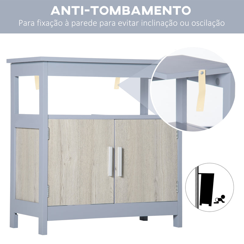 Móvel para Lavatório Pousar Armário Casa de Banho com 2 Portas e Prateleira de Armazenamento Carga 15kg Estilo Moderno Anti-Tombamento 60x30x62cm Cinza