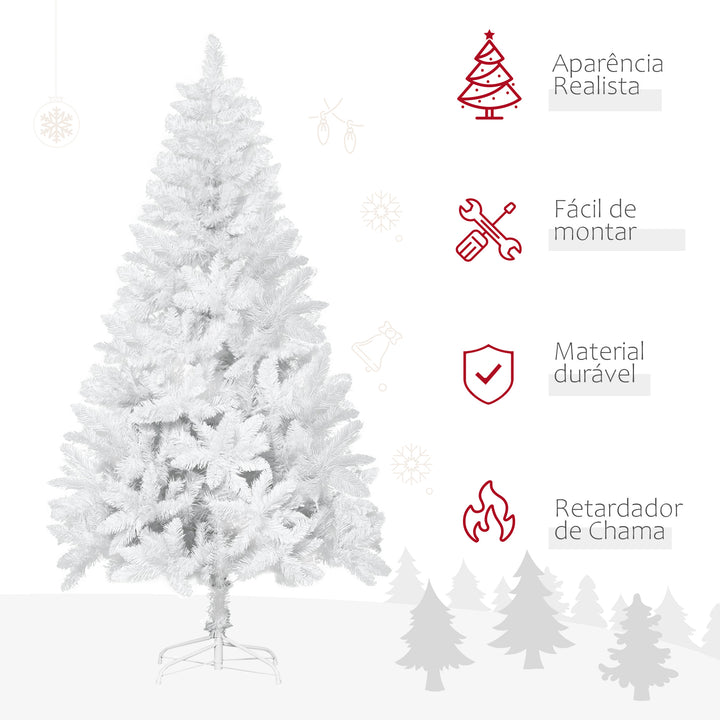 Árvore de Natal Artificial Dobrável 150cm Ignífugo com 358 Ramos Folhas de PVC e Suporte Metálico Decoração de Natal para Interiores Branco