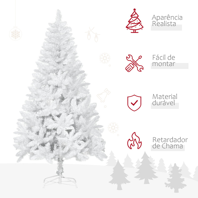 Árvore de Natal Artificial Dobrável 150cm Ignífugo com 358 Ramos Folhas de PVC e Suporte Metálico Decoração de Natal para Interiores Branco