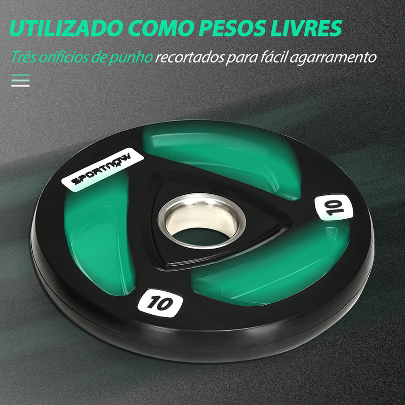 Conjunto de 2 Discos de Pesos Olimpicos 10kg Ferro Fundido Placas de Peso Revestido em Borracha com Orifício de 5cm para Treinamento Fitness em Ginásio Casa Ø32x4cm Preto