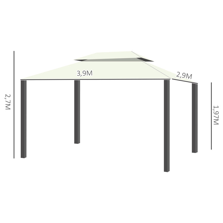 Pérgola de Jardim 4x3m Pérgola de Alumínio com Teto com Ventilação 4 Cortinas Laterais 4 Telas Mosquiteiras e 8 Orifícios de Drenagem para festas Eventos Exterior Creme