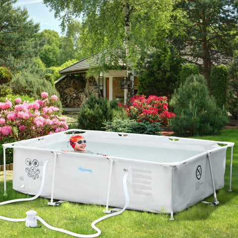 Piscina Desmontável Tubular 291x190x75cm com Depuradora de Cartucho Piscina Retangular de Exterior para Adultos e Crianças 3600L Cinza