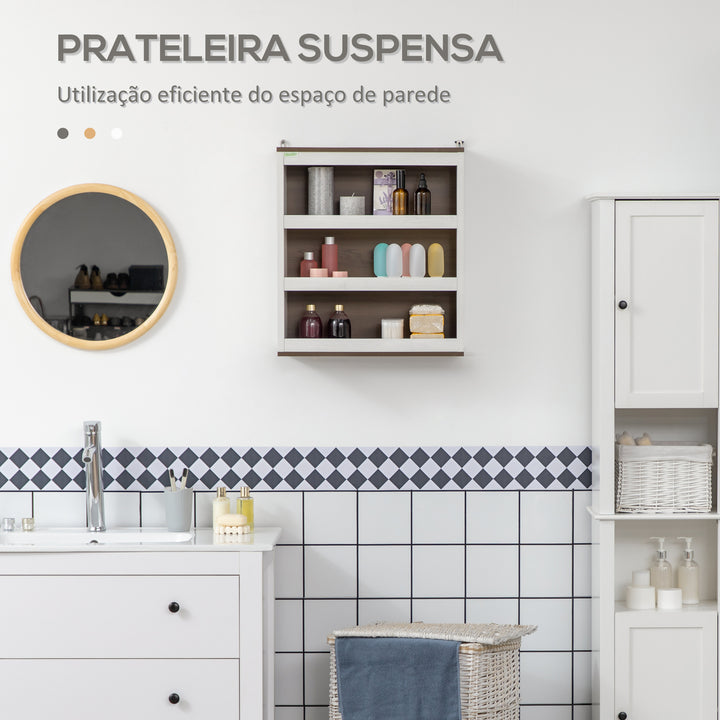 Estante de Casa de Banho de Parede Moderna Móvel Suspenso de Casa de Banho com 3 Prateleiras de Armazenamento para Cozinha Dormitório 50x20x56cm Branco e Nogueira