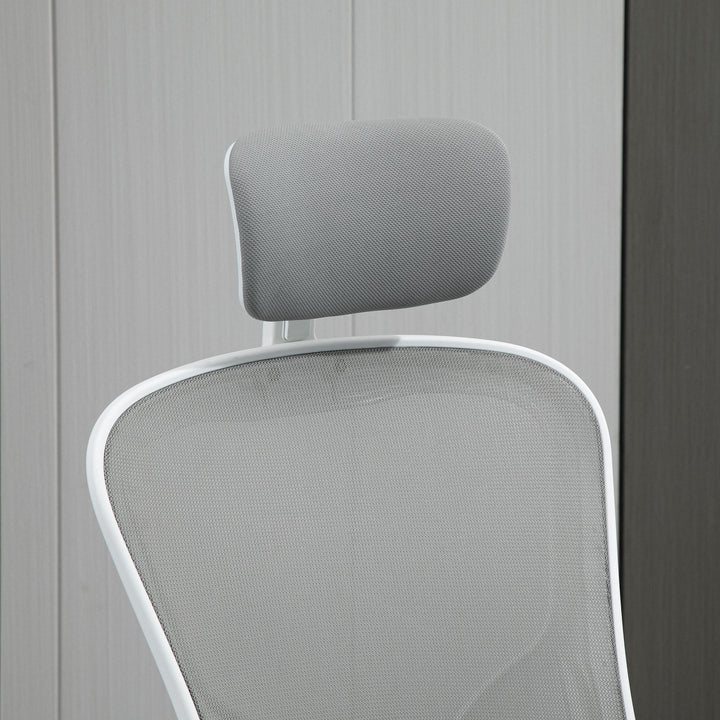 Cadeira de Escritório de Malha Ergonómica Cadeira de Escritório com Altura Ajustável Apoio para os Braços Dobrável Apoio para a Cabeça e Suporte Lombar Ajustáveis 65x64x114-122cm Cinza