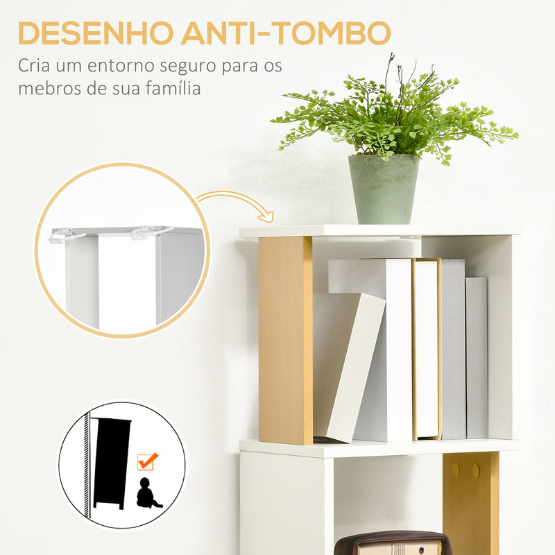 Estante de Livros em Forma de S Estante com 5 Prateleiras Abertas para Sala de Estar Escritório Estúdio Anti-Tombo Carga Máxima 100kg 33x28x161cm Branco