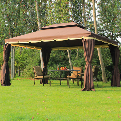 Pérgola de jardim 2.9x3.9x2.8m Impermeável Marco de Alumínio com Parede Lateral e Mosquiteira para Festa Eventos