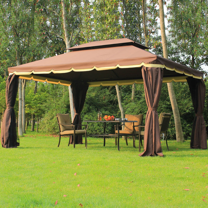Pérgola de jardim 2.9x3.9x2.8m Impermeável Marco de Alumínio com Parede Lateral e Mosquiteira para Festa Eventos