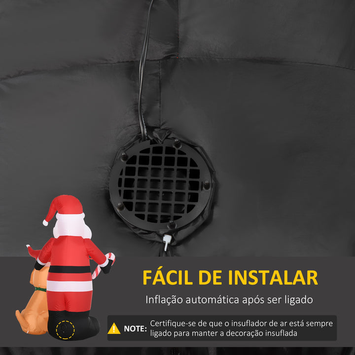 Pai Natal Insuflável com Cão 9 Luzes LED IP44 e Inflador Elétrico Decoração de Natal para Interiores Exteriores 117x80x157cm Multicolorido