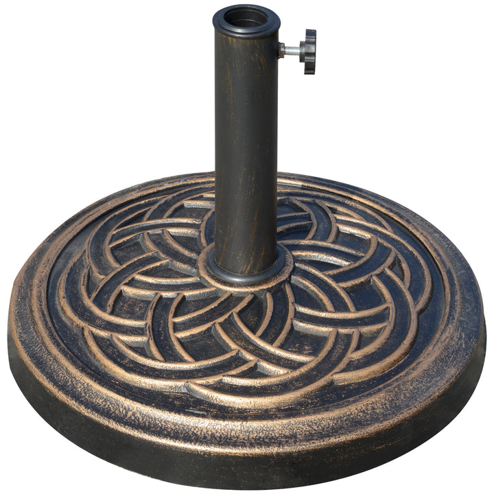Base Chapéu de Sol de Jardim Suporte para Chapéu de Sol Redondo para Mastros de 38mm/48mm Resina e Aço para Terraço Pátio Exterior Ø45x33cm Bronze