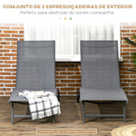 Conjunto de 2 Espreguiçadeiras Reclináveis de Jardim Espreguiçadeiras de Alumínio para Exterior com Encosto Ajustável em 5 Níveis e Rodas para Praia Piscina 165x66x102cm Cinza