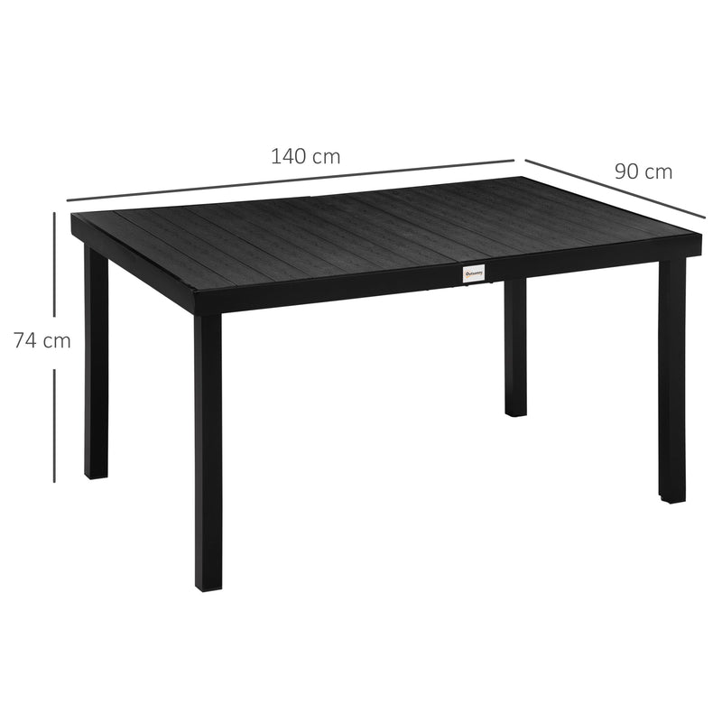 Mesa de Jardim Retangular Mesa de Exterior para 6 Pessoas com Bancada de Ripas e Estrutura de Alumínio para Terraço Balcão 140x90x74cm Preto