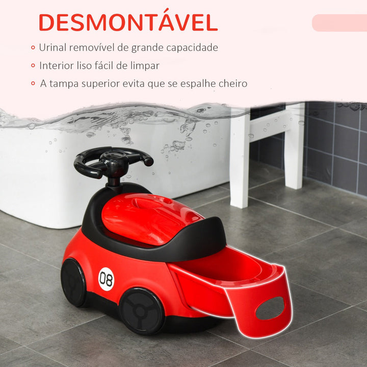 Bacio para Bebé de 6-36 Meses Bacio de Aprendizagem Treinamento Portátil em Forma de Carro com Tampa Volante Fácil de Limpar Carga 50kg 40x27,5x29,1cm Vermelho