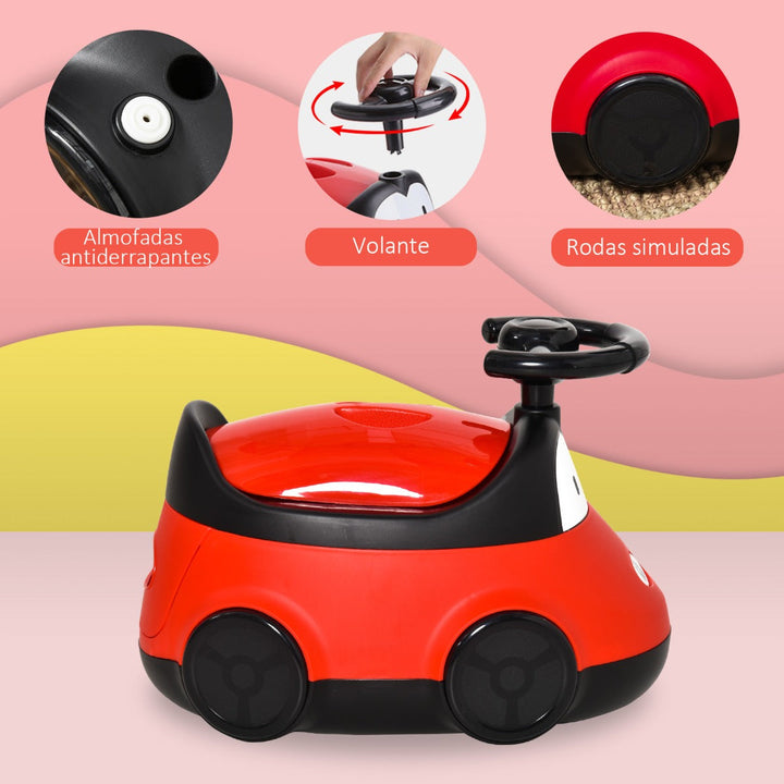 Bacio para Bebé de 6-36 Meses Bacio de Aprendizagem Treinamento Portátil em Forma de Carro com Tampa Volante Fácil de Limpar Carga 50kg 40x27,5x29,1cm Vermelho