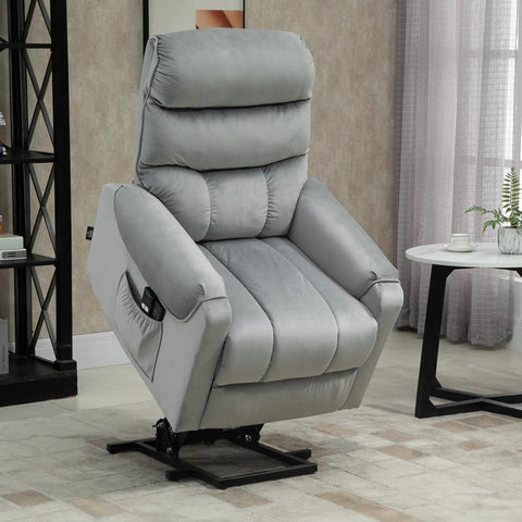 Poltrona de Massagem Relax Poltrona Levanta Pessoas com Reclinação Elétrica em até 135° com Controle Remoto e 8 Zonas de Massagem Estofado em Veludo e Acolchoada 79x97x103cm Cinza