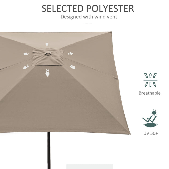 Chapéu de Sol de Jardim 200x300x248 cm Proteção UV50+ Chapéu de Sol de Alumínio Inclinável com Teto de Ventilação e Manivela para Terraço Varanda Exterior Café