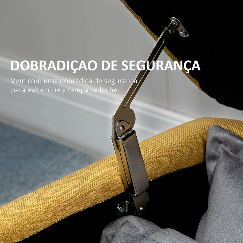 Banco de Armazenamento Estofado em Linho com Tampa Abatível e Pés de Aço para Dormitório Sala de Estar Entrada Carga Máxima 150kg 102x40x39,5cm Amarelo