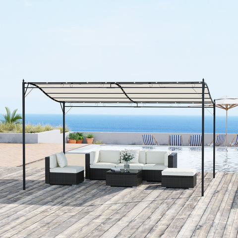Pérgola de Jardim 4x3m Pérgola com Toldo e 4 Orifícios de Drenagem para Pátio Terraço Metal e Poliéster 180 g/m² Resistente Creme