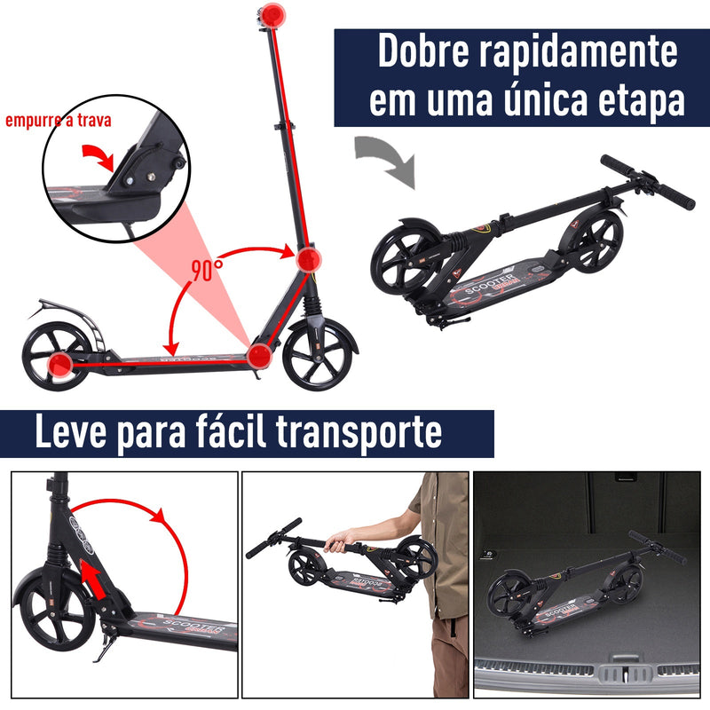 Trotinette dobravel com o guiador ajustável da altura trotinete para adultos e crianças acima de 14 anos carga 100 kg