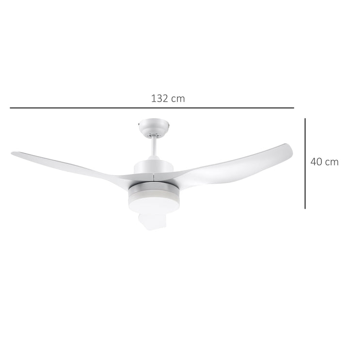 Ventoinha de Teto 20,5W Diâmetro 132cm com Controle Remoto Luz LED Ajustável em 3 Níveis 3 Lâminas Reversíveis 6 Velocidades e Temporizador para Dormitório Sala de Estar Branco