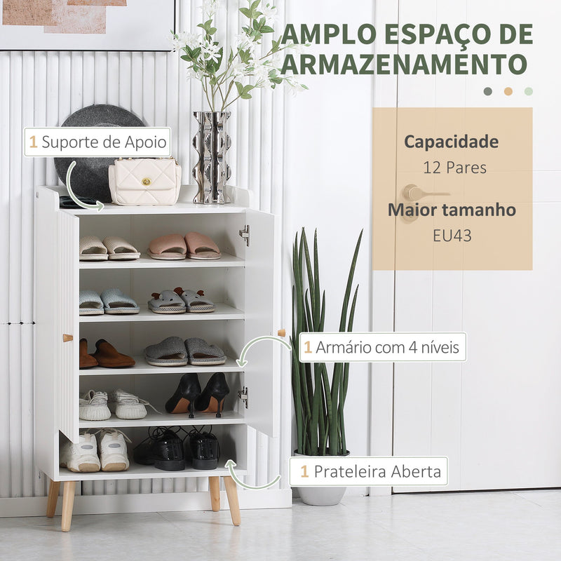 Sapateira com 2 Portas Armário para Sapatos com Prateleira Aberta e Prateleiras Ajustáveis para 15 Pares de Sapatos para Corredor Entrada 60x33x100cm Branco