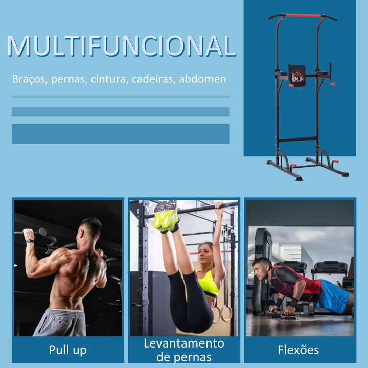 Torre de Exercícios Estação Multifuncional Altura Ajustável com 7 Orifícios para Treinamento Fitness para Casa Academia Escritório Carga Máxima 120kg 123x98x189-239cm Preto e Vermelho