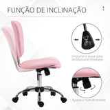 Cadeira de Escritório Cadeira de Escritório Giratória de Couro PU com Altura Ajustável e Função Basculante para Estúdio Dormitório Carga Máxima 120 kg 50x54x87,5-96,5 cm Rosa