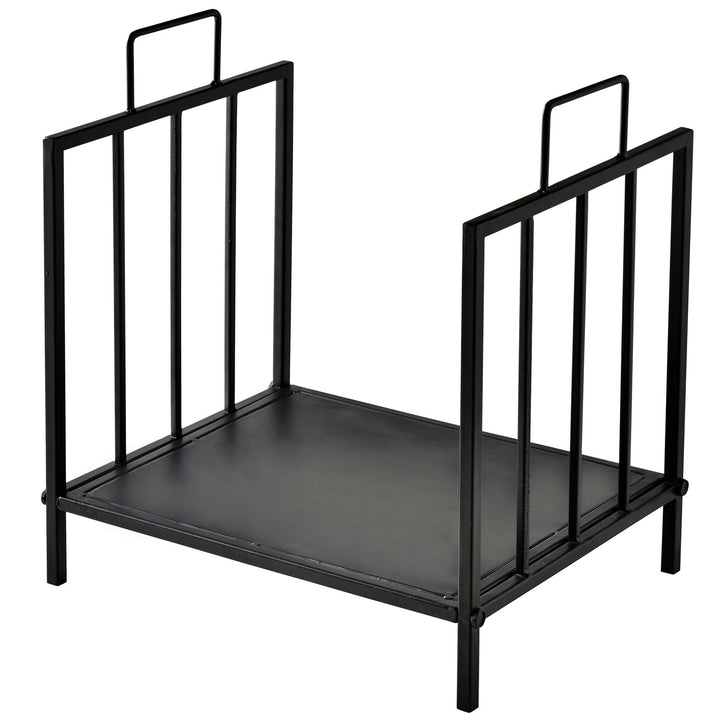 Prateleira de lenha para lareira tradicional Armazenamento de madeira com alças 44,5x33x46,5 cm Preto