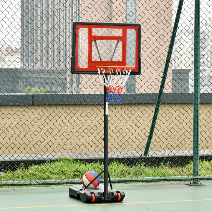 Cesta de Basquetebol Ajustável de 160-210cm Aro de Basquetebol com Suporte de Aço Base Recarregável 2 Rodas para Crianças e Adultos 75x83x261cm Vermelho e Preto