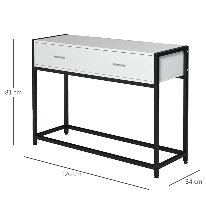Consola Mesa de Entrada 120x34x81cm com 2 Gavetas e Pés Ajustáveis Móvel de Entrada de Estilo Moderno para Corredor Entrada Branco e Preto