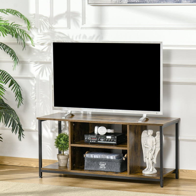 Móvel de TV até 55 Polegadas Móvel de TV Estilo Industrial com 4 Compartimentos Prateleira Ajustável e Orifício para Cabos 110x40x50cm Castanho Rústico