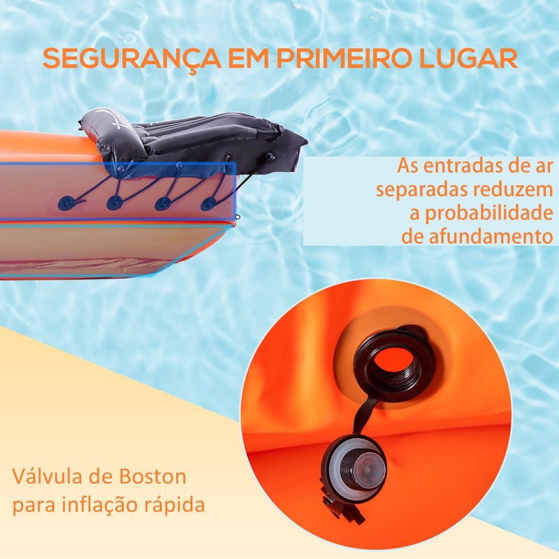 Caiaque Insuflável para 1 Pessoa Caiaque Insuflável de PVC com Remo Bomba de Mão e Kit de Reparação 270x93x50cm Laranja